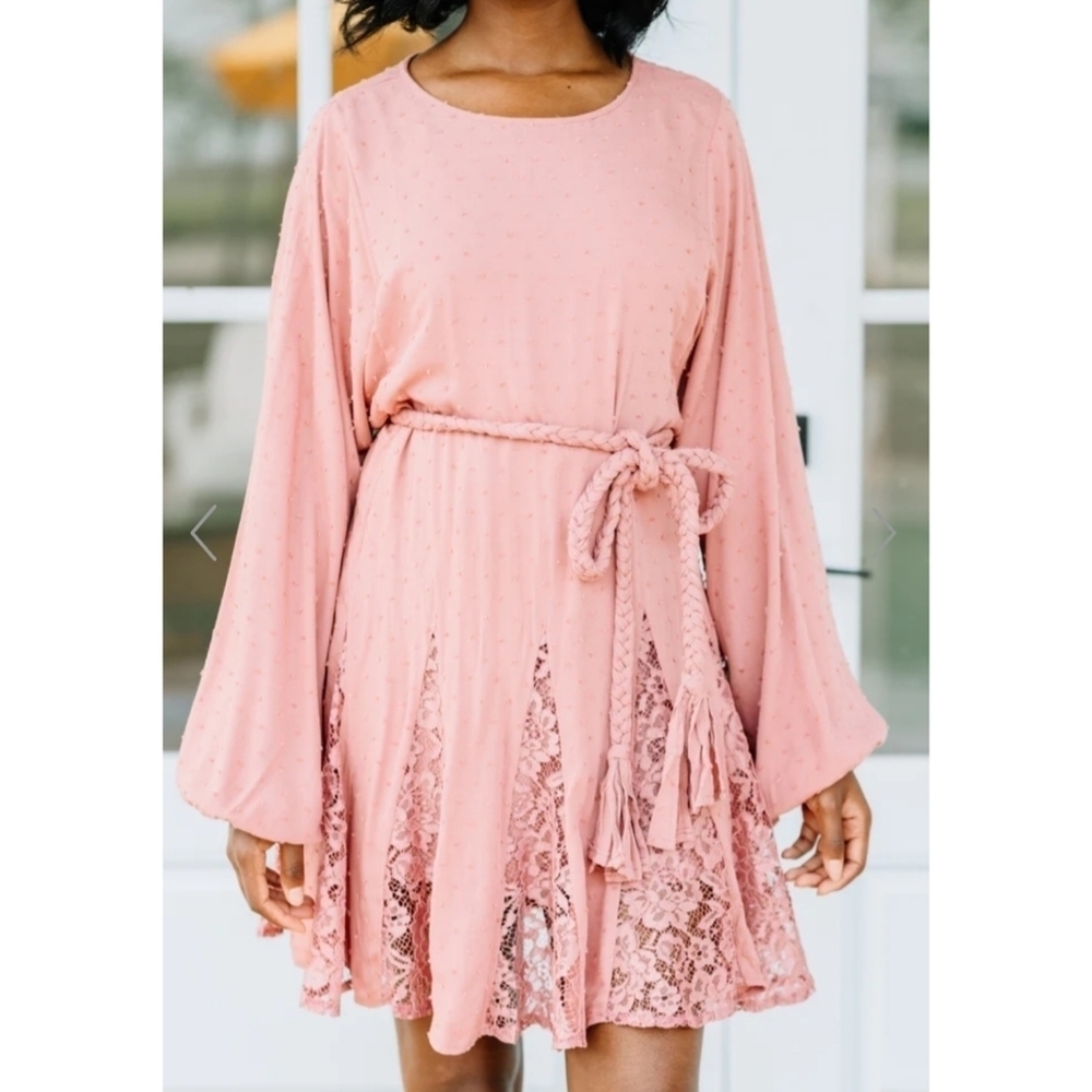 Blu pepper pink lace boho peasant dress